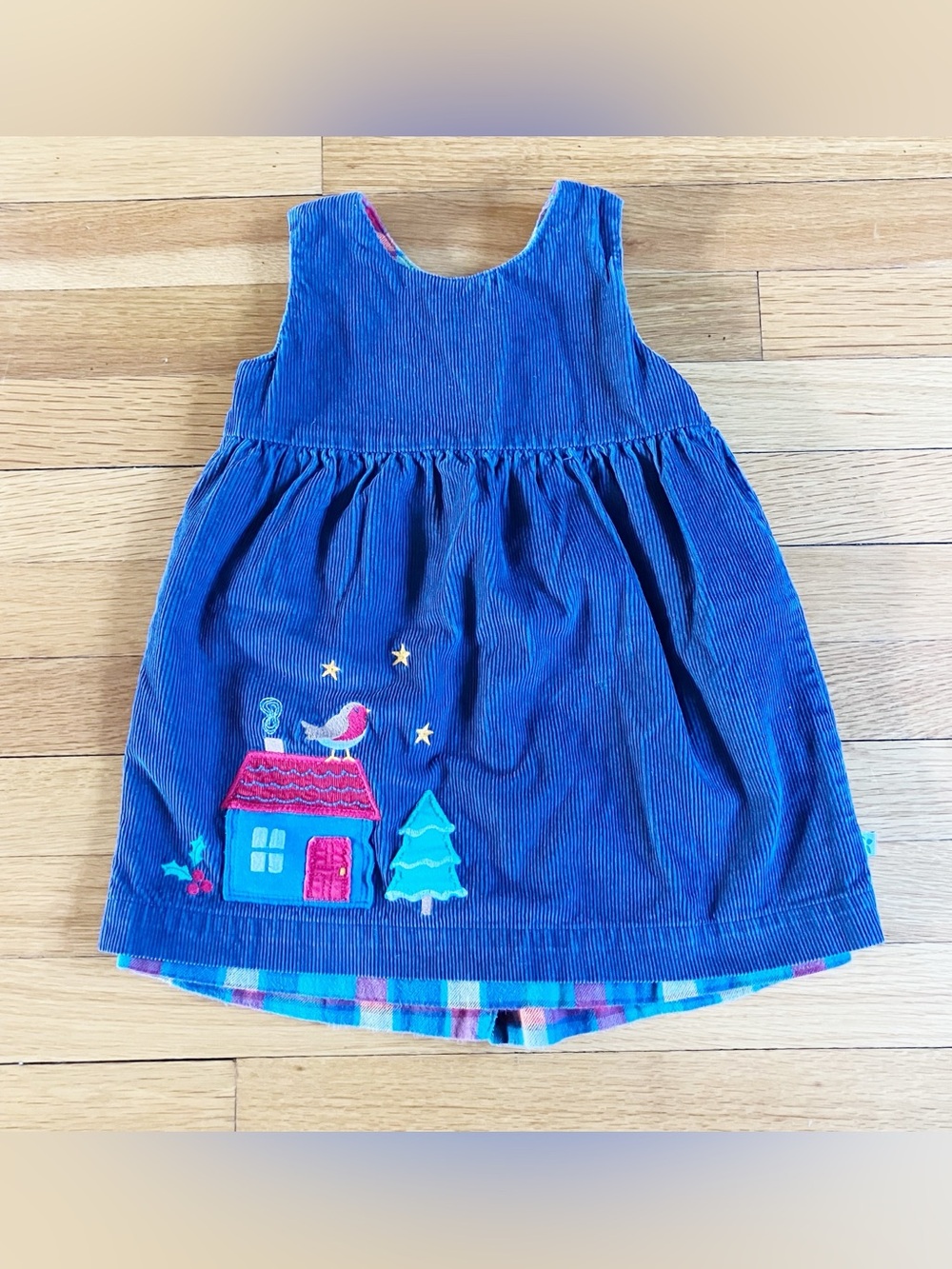 Frugi Plaid Corduroy Christmas Holidays Winter Reversible Pinnie Dress 2-3